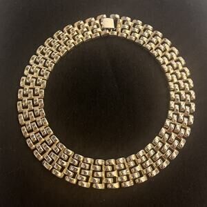 Vintage Gold Tone Panther Link Chain Choker Necklace Bold Statement 1" Wide 16”